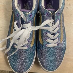 Vans purple blue glitter Juniors 5.5 tennis shoes old skool